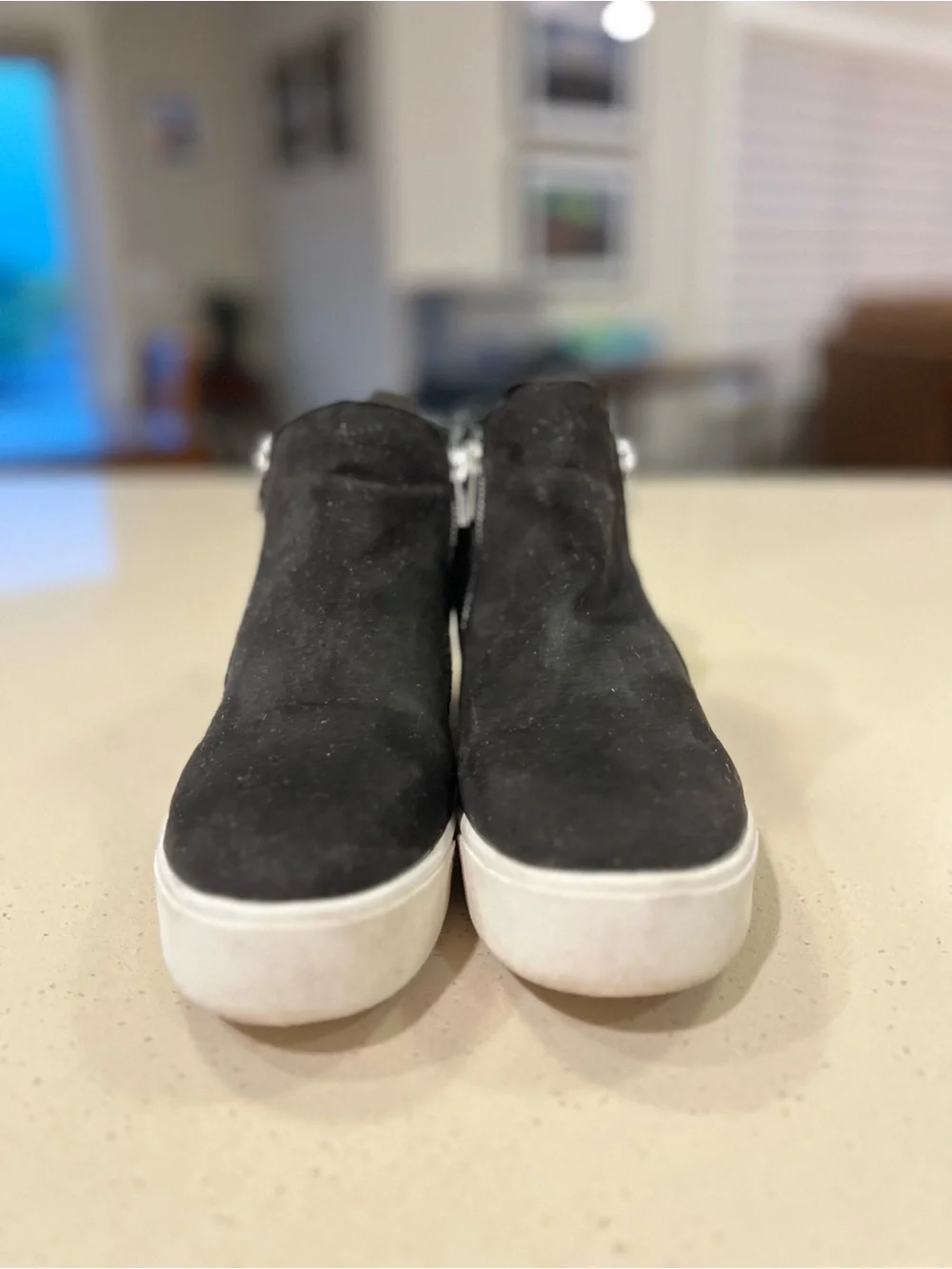 Soda Black Suede Platform Sneaker Booties with Silver Zippers Women's Size 9